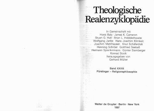 Theologische Realenzyklopädie, Bd 28: Pürstinger - Religionsphilosophie