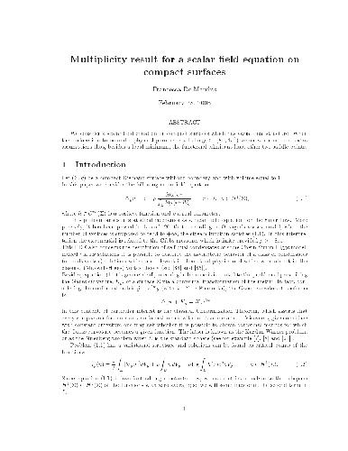 Multiplicity result for a scalar field equation on compact surfaces