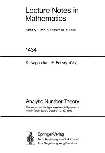 Analytic Number Theory: Proceedings of the Japanese-French Symposium Held in Tokyo