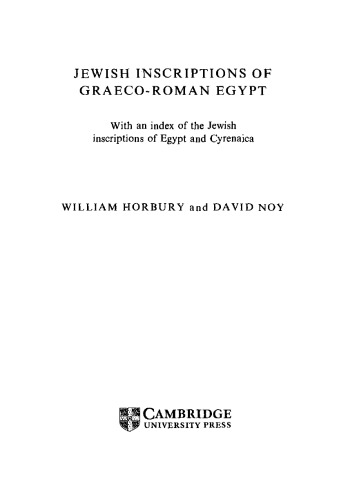 Jewish Inscriptions of Graeco-Roman Egypt