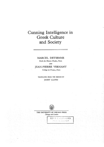 Cunning Intelligence in Greek Culture and Society