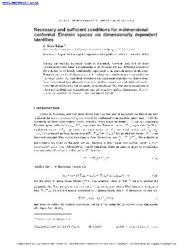 Necessary and sufficient conditions for n-dimensional conformal Einstein spaces via dimensionally dependent identities