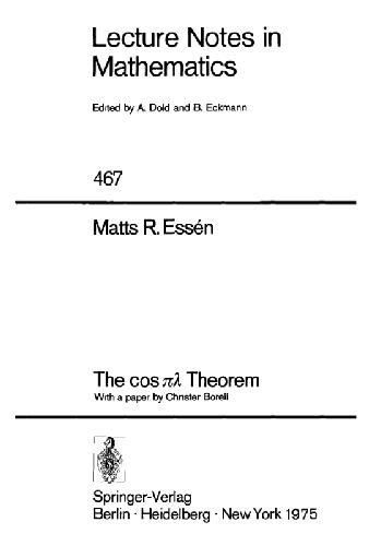 The cos [$]pilambda[$] Theorem With a paper by Chnster Borell