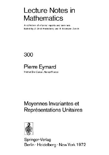 Moyennes Invariantes et Representations Unitaires