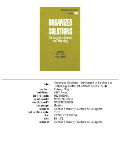 Organized Solutions (Surfactant Science)