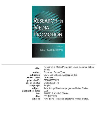 Research in Media Promotion (Lea's Communication Series)