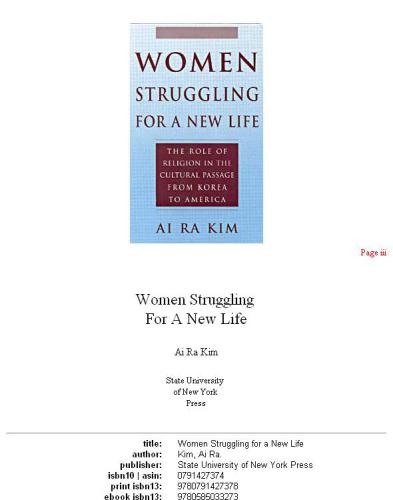 Women Struggling  For A New Life, The Role of Religion in the Cultural Passage from Korea to America