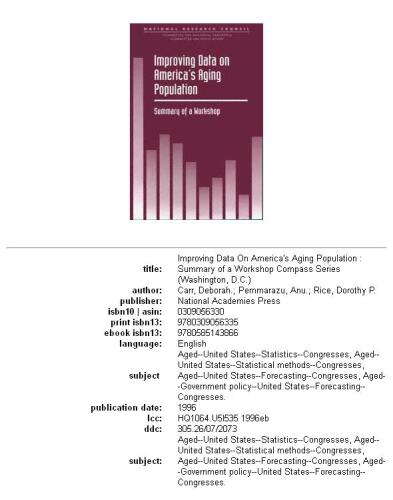 Improving Data on America's Aging Population: Summary of a Workshop (Compass Series)