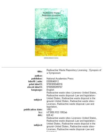 Radioactive Waste Repository Licensing: Synopsis of a Symposium