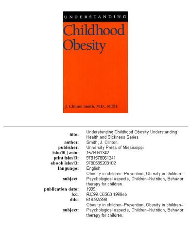 Understanding Childhood Obesity (Understanding Health and Sickness Series)