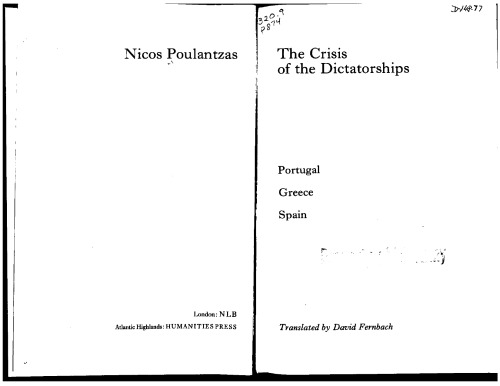 The crisis of the dictatorships: Portugal, Greece, Spain