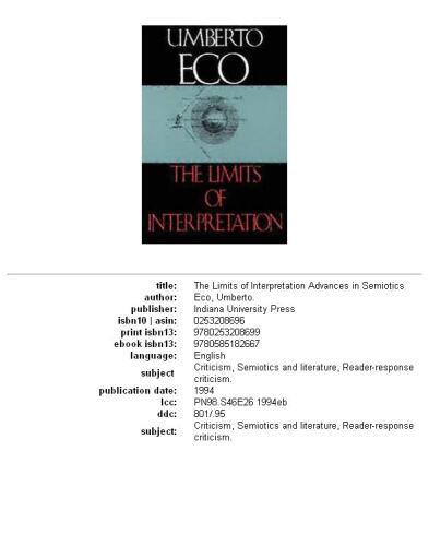 The Limits of Interpretation (Advances in Semiotics)