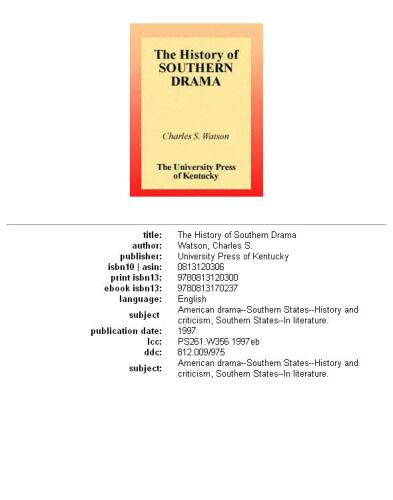 The History of Southern Drama