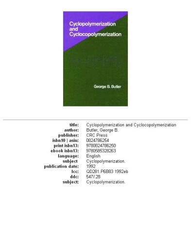 Cyclopolymerization and Cyclocopolymerization