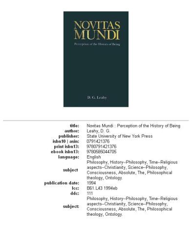 Novitas Mundi: Perception of the History of Being