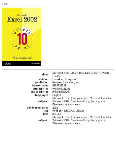 10 Minute Guide to Microsoft Excel 2002