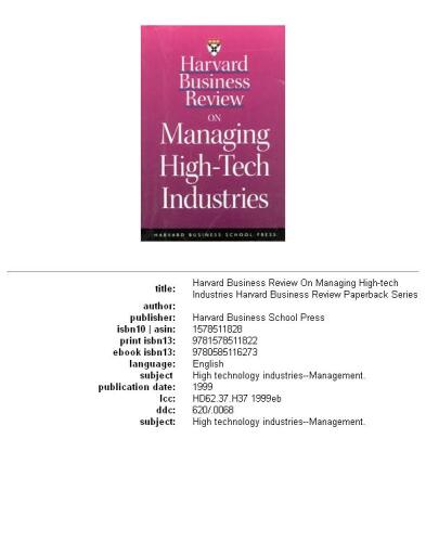 Harvard Business Review on Managing High-Tech Industries (Harvard Business Review Paperback Series)