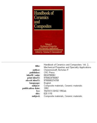 Handbook of Ceramics and Composites