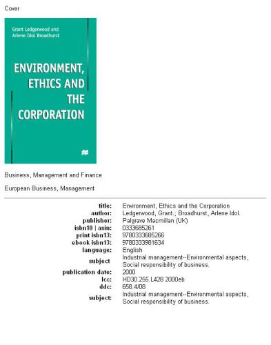 Environment Ethics and the Corporation