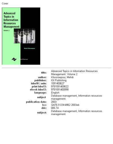 Advanced Topics in Information Resources Management, Volume 2 (Advanced Topics in Information Resources Management Series)