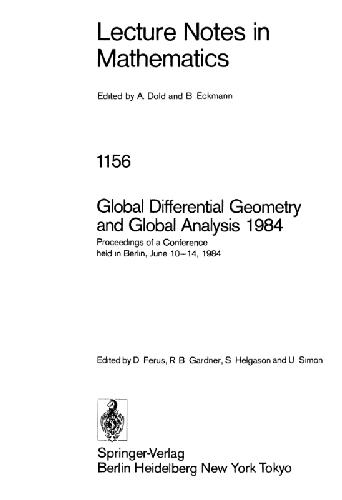 Global Differential Geometry and Global Analysis 1984