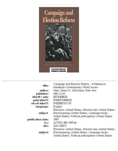 Campaign and Election Reform: A Reference Handbook (Contemporary World Issues)