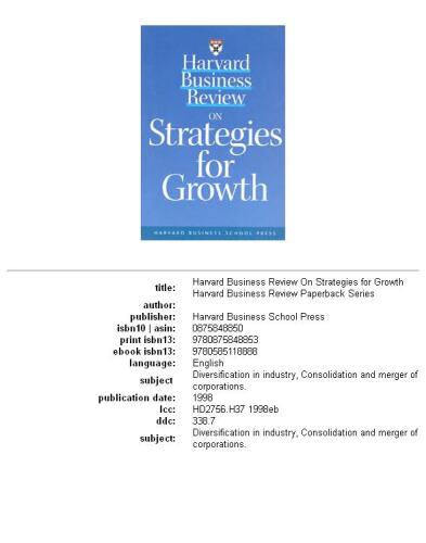 Harvard Business Review on Strategies for Growth (Harvard Business Review Paperback Series)