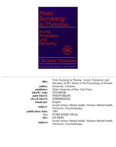 From Surviving to Thriving: Incest, Feminism and Recovery (S U N Y Series in the Psychology of Women)