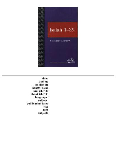 Isaiah (Westminster Bible Companion) (Volume 1, Chapters 1-39)