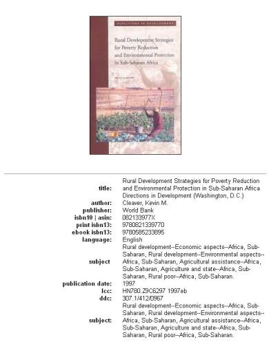 Rural Development Strategies for Poverty Reduction and Environmental Protection in Sub-Saharan Africa (Directions in Development (Washington, D.C.).)