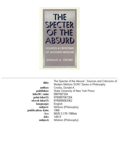 Specter of the Absurd: Sources and Criticisms of Modern Nihilism