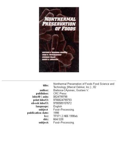 Nonthermal Preservation of Foods (Food Science and Technology)