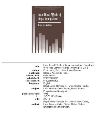 Local Fiscal Effects of Illegal Immigration: Report of a Workshop (Compass Series)