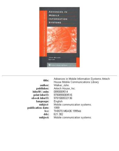 Advances in Mobile Information Systems (Artech House Mobile Communications Library)