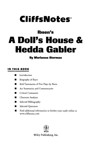 CliffsNotes on Ibsen's A Doll's House & Hedda Gabler