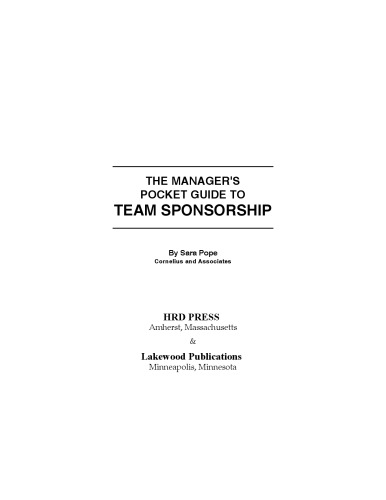 The Manager's Pocket Guide to Team Sponsorship (Manager's Pocket Guide Series)