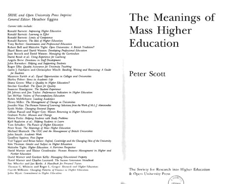 The Meanings of Mass Higher Education (Society for Research into Higher Education)