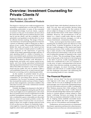 Investment Counseling for Private Clients IV