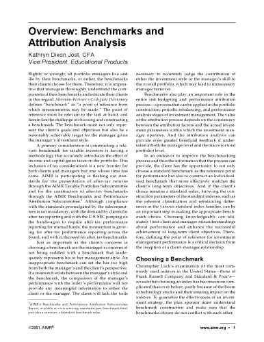 Benchmarks and Attribution Analysis