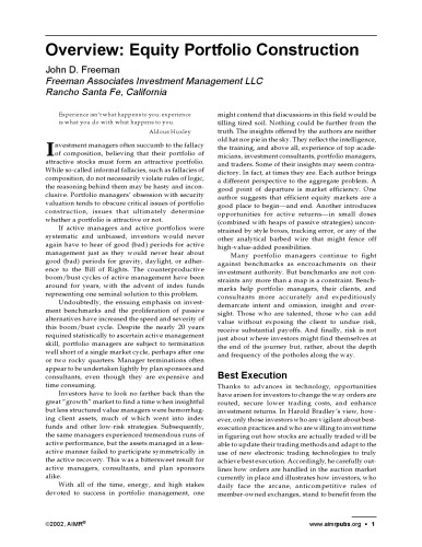 Equity Portfolio Construction