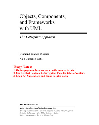 Objects, Components, and Frameworks with UML : The Catalysis(SM) Approach (Addison-Wesley Object Technology Series)