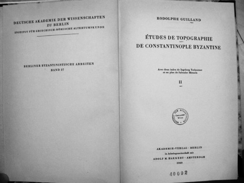 Études de topographie de Constantinople byzantine, Tome II