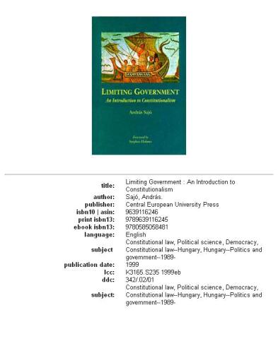 Limiting Government: An Introduction to Constitutionalism