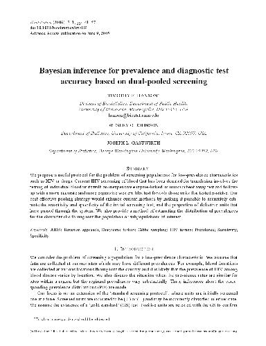 Bayesian inference for prevalence and diagnostic test accuracy based on dual-pooled screening