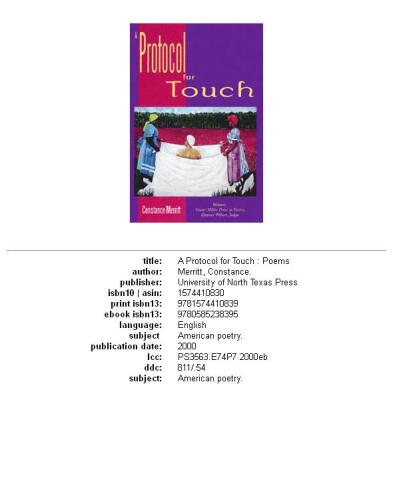 A Protocol for Touch (Vassar Miller Prize in Poetry, 7)