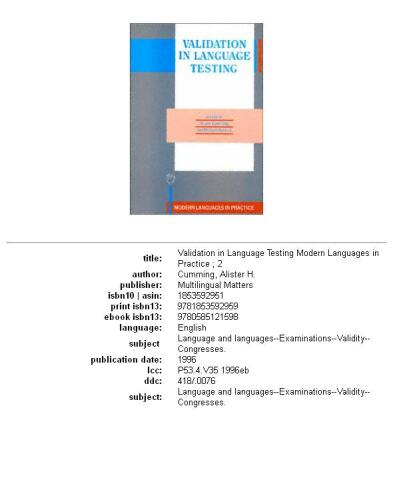 Validation in Language Testing (Modern Languages in Practice ; 2)