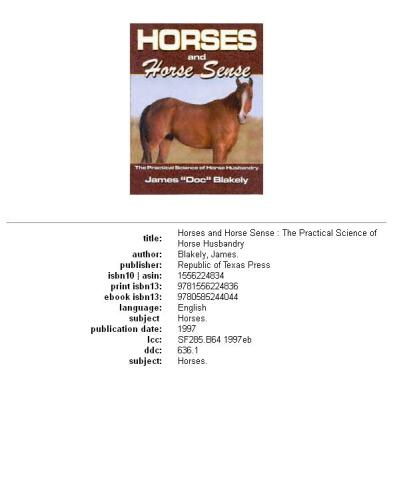 Horses And Horse Sense: The Practical Science of Horse Husbandry