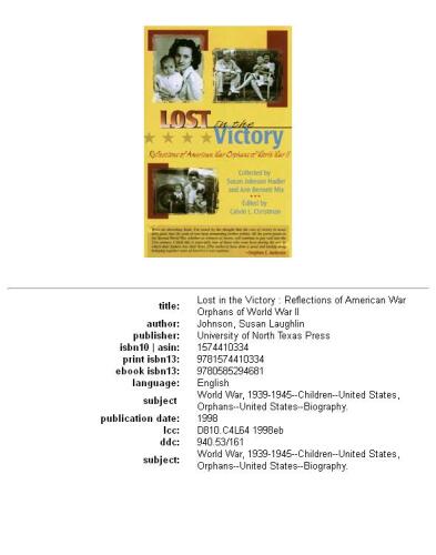 Lost in the Victory: Reflections of American War Orphans of World War II