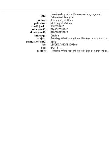 Reading Acquisition Processes (Language and Education Library)