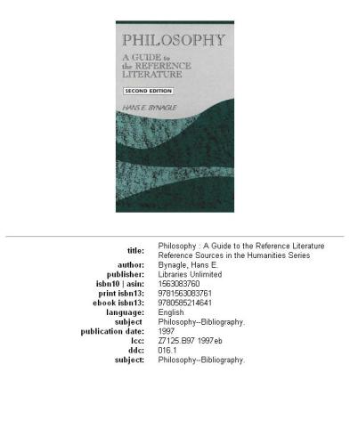 Philosophy: A Guide to the Reference Literature Second Edition